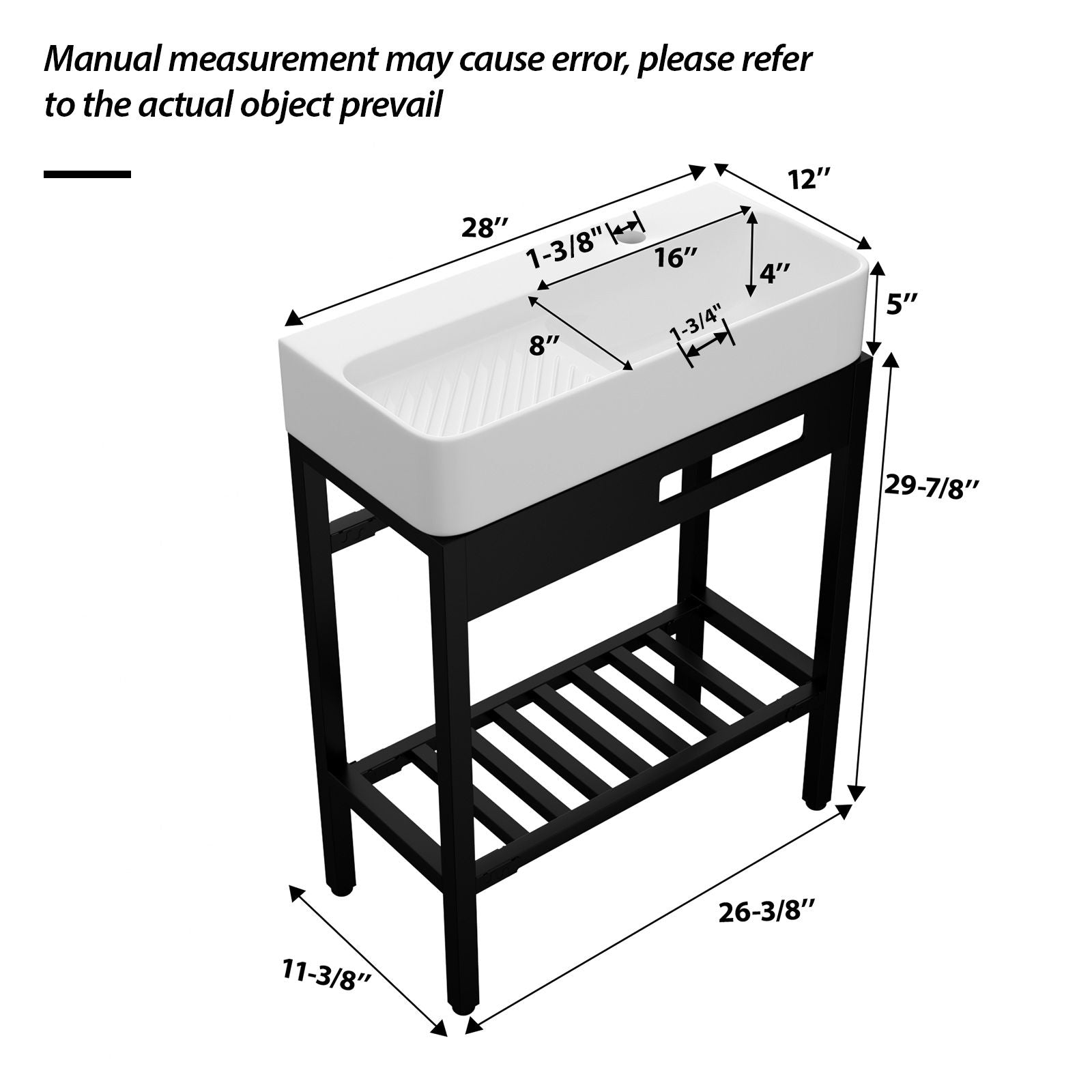 Inspired Console Sink With Built In Washboard, Overflow &amp; Sleek Legs, 28&quot; X 12&quot; - White / Black