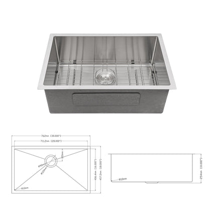 Modern Undermount Stainless Steel Kitchen Sink 16 Gauge, Deep Single Bowl