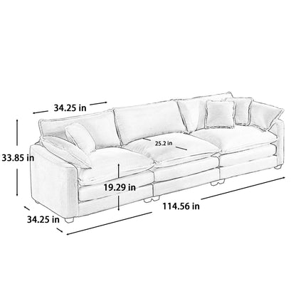 Mid-Century Modern 3 Seater Sectional Sofa With Arm And Throw Pillows