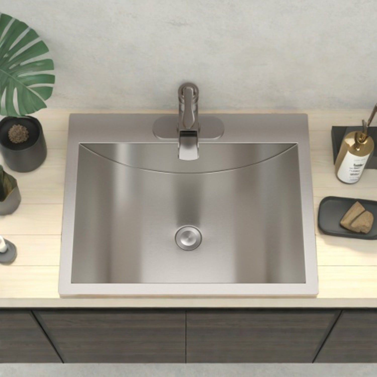 21 X 17&quot; Drop In Bathroom Sink With Pop Up Drain, Stainless Steel Su304, Durable &amp; Rust Resistant, Easy Installation - Brushed Nickel