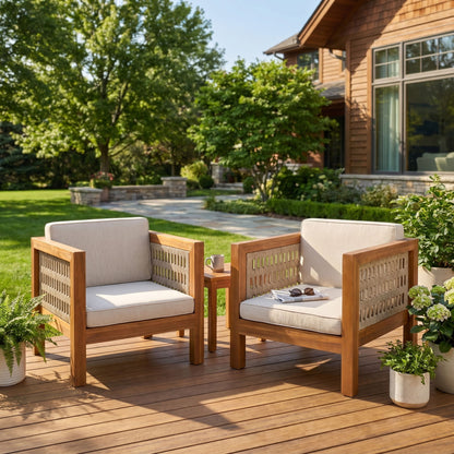 Outdoor Club Chair &amp; Rope Arm And Cushions