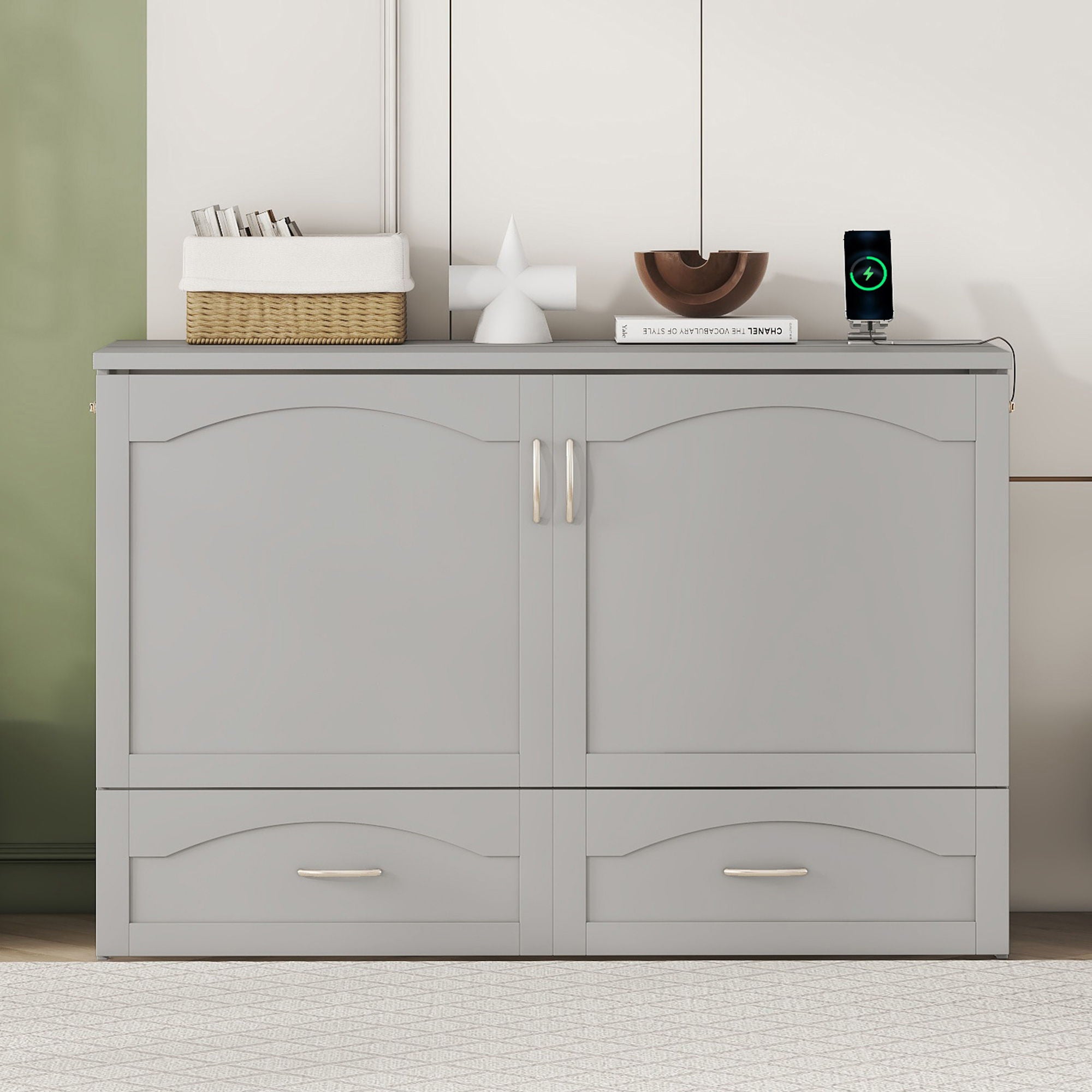 Murphy Wall Bed With Drawer And A Set Of Sockets &amp; USB Ports, Pulley Structure Design