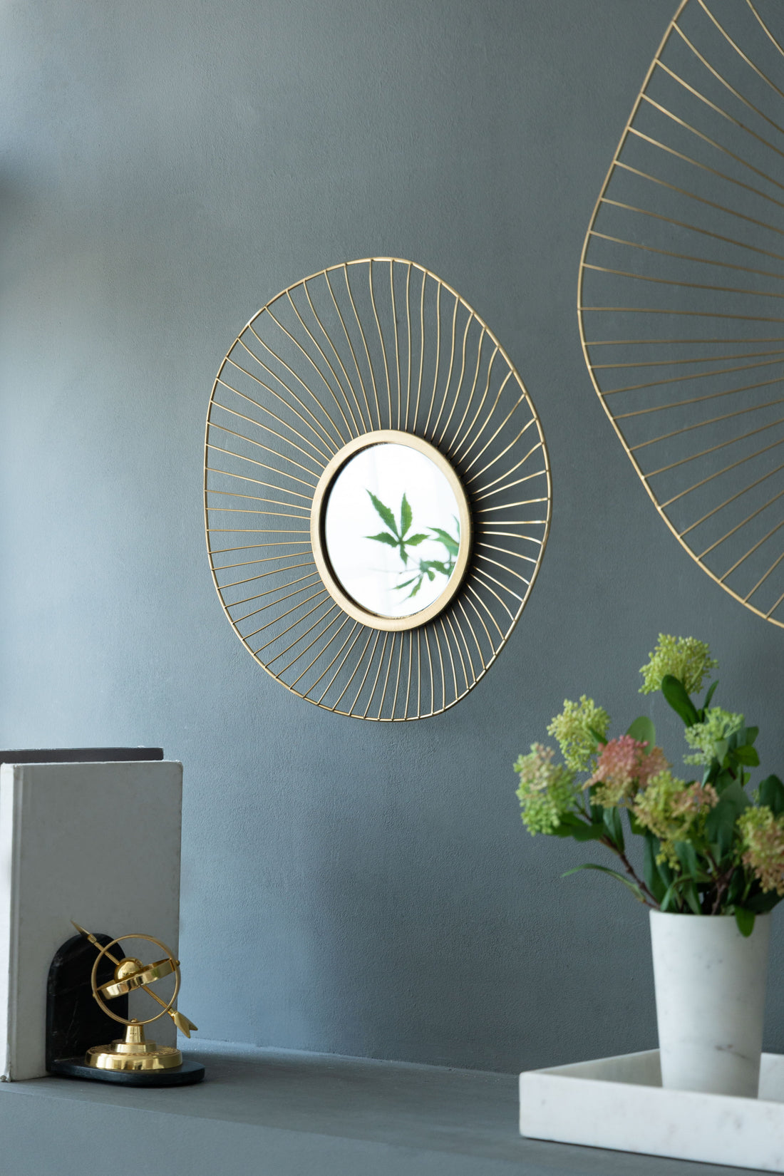 Wall Mirror Abstract Designed Wall Mirrors WithFrame For Home &amp; Office, Top Of Sideboard (Set of 3) - Gold