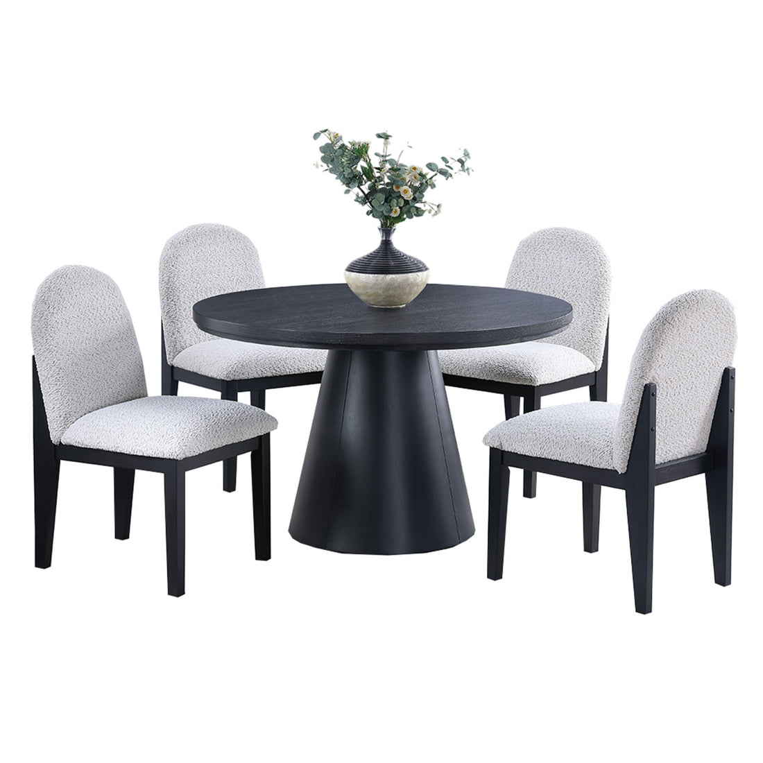 5 Piece Round Dining Set With With Chairs - Black / White