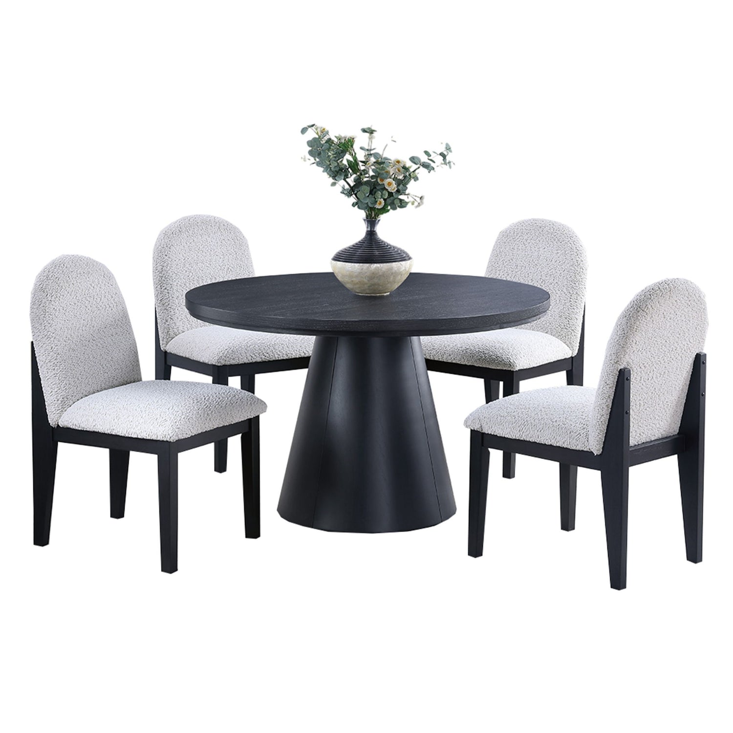 5 Piece Round Dining Set With With Chairs - Black / White