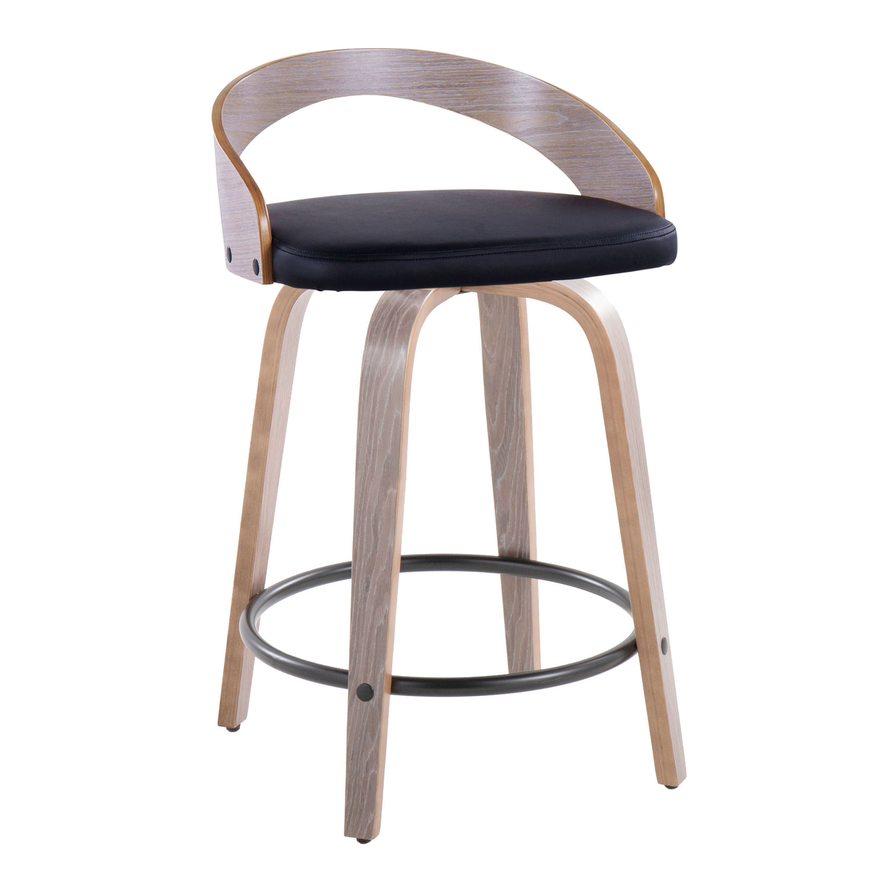 Grotto - Contemporary Fixed Height Counter Stool &amp; Swivel With Round Footrest (Set of 2)