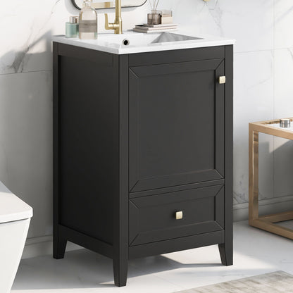 20" Bathroom Vanity With Sink Cabinet With Soft Closing Door, Drawer &amp; Storage Rack - Black