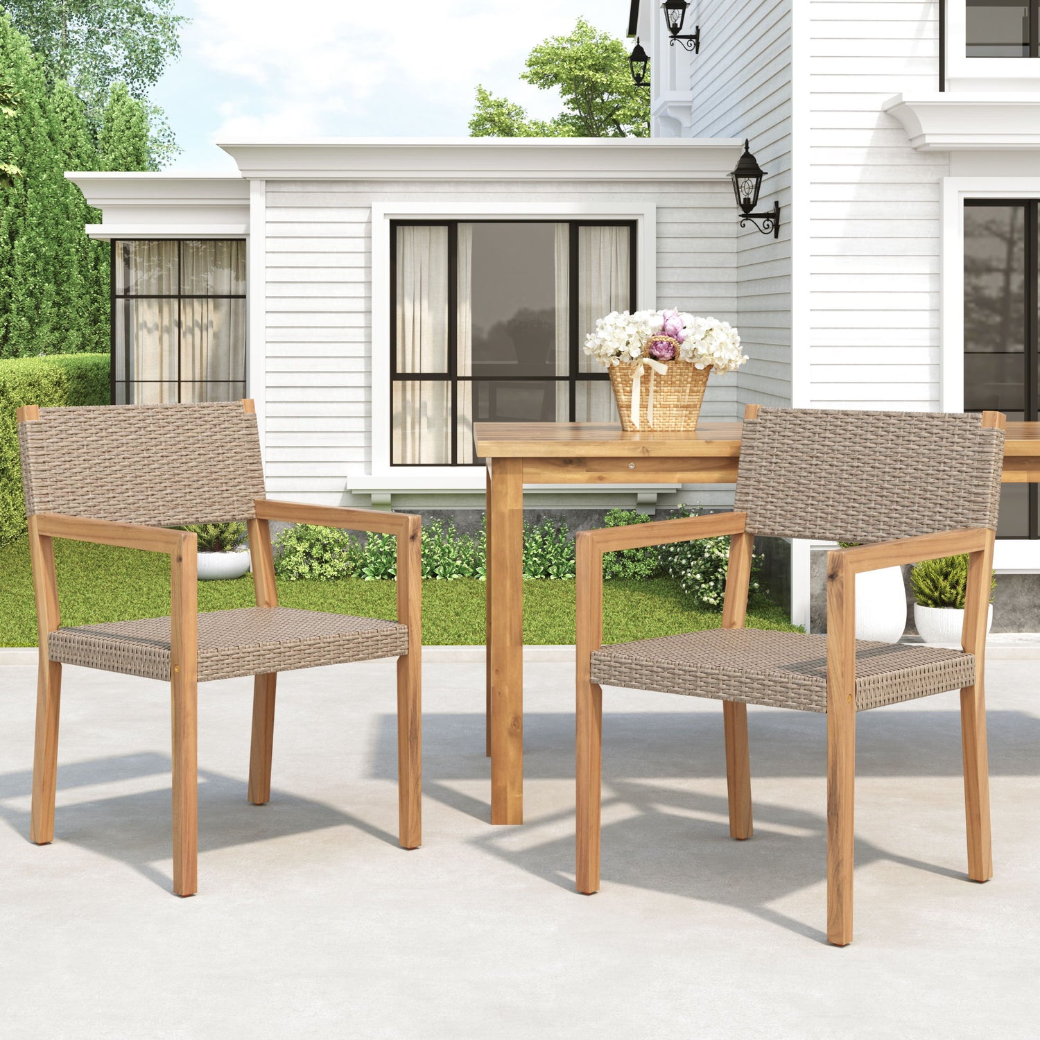 Outdoor Dining Chairs For Patios, Gardens (Set of 2) - Light Brown Multi / Light Teak