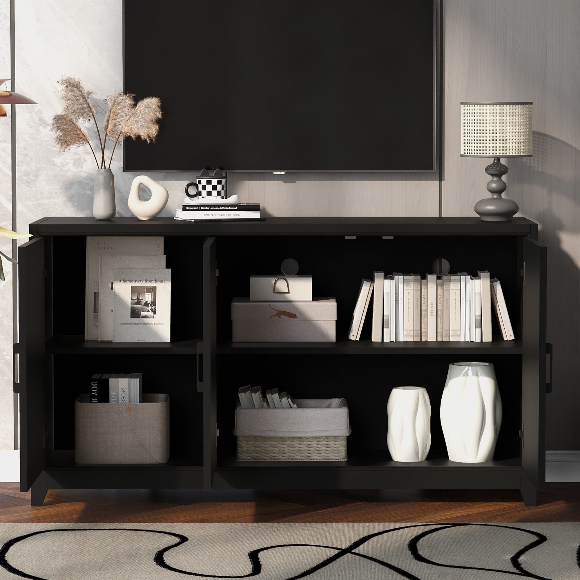 TV Stand For TVs Up To 65&quot;, Modern Entertainment Center Media Console Cabinet With 2 Spacious Storage Space