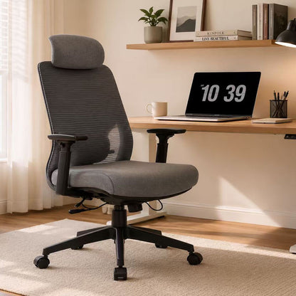 High Back Breathable Ergonomic Office Chair With Adjustable Headrest &amp; 5D Armrest, Height Adjustable Swivel - Antique Gray