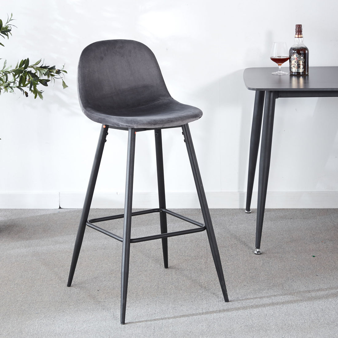 Bar Stool (Set of 2) Modern Counter Bar Height Chair With Back, Sturdy Metal Legs &amp; Footrests, Island Stool For Kitchen Bar - Gray