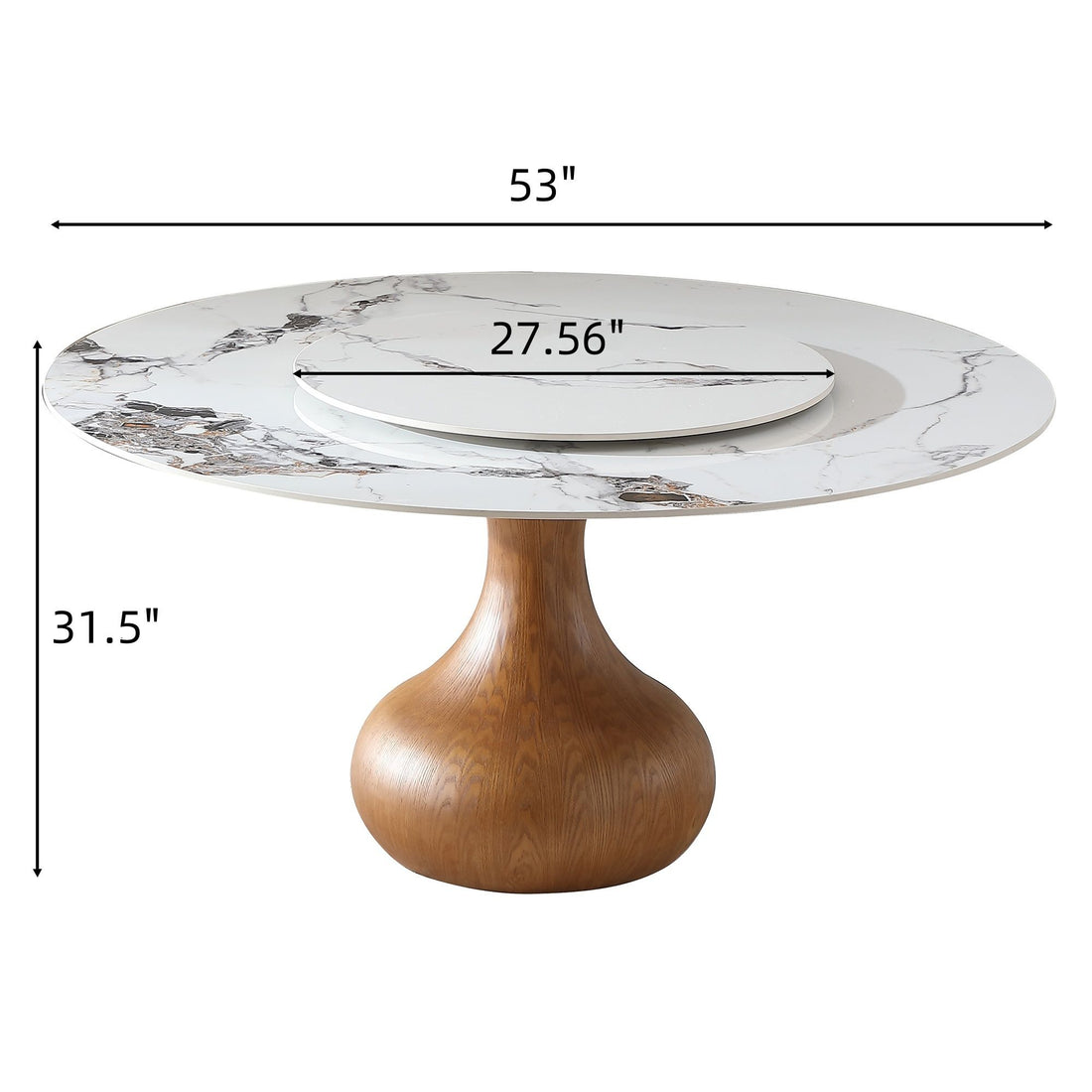Round Dining Table 53&quot; With Lazy Susan - Walnut / White