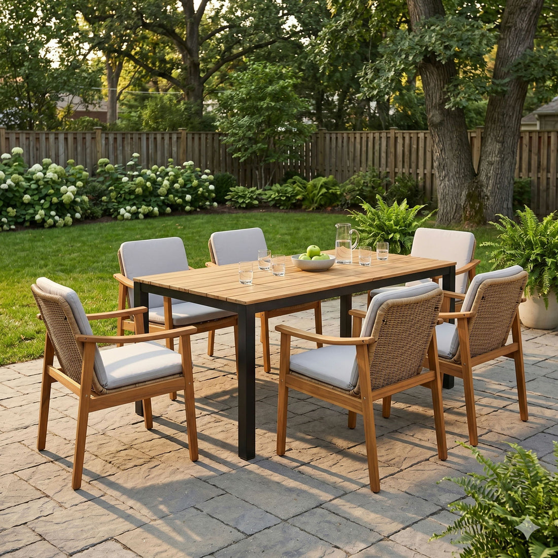 7 Piece Outdoor Patio Dining Set With &amp; 6 Arm Chairs