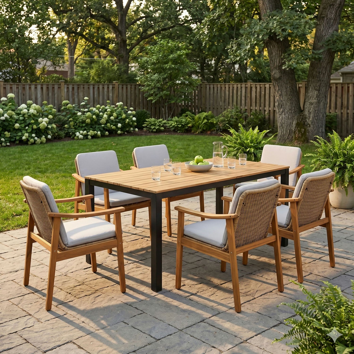 7 Piece Outdoor Patio Dining Set With &amp; 6 Arm Chairs