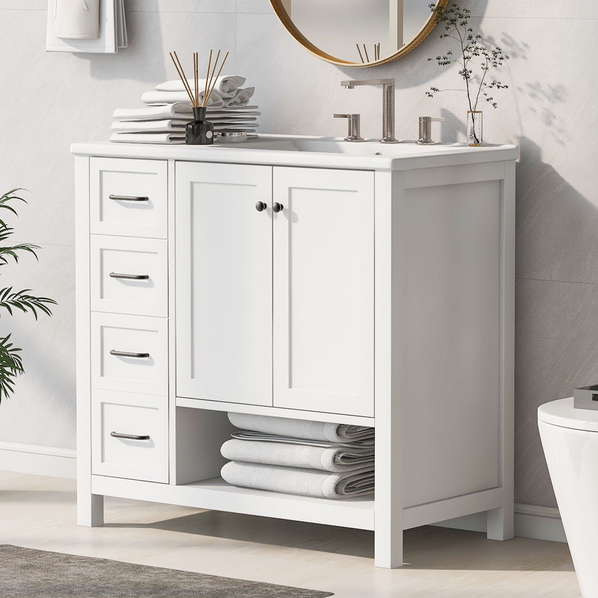 Modern Bathroom Vanity With Sink Top, 2 Doors And 2 Drawers