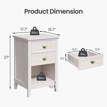 Nightstand With 2 Drawers &amp; Shelf - White