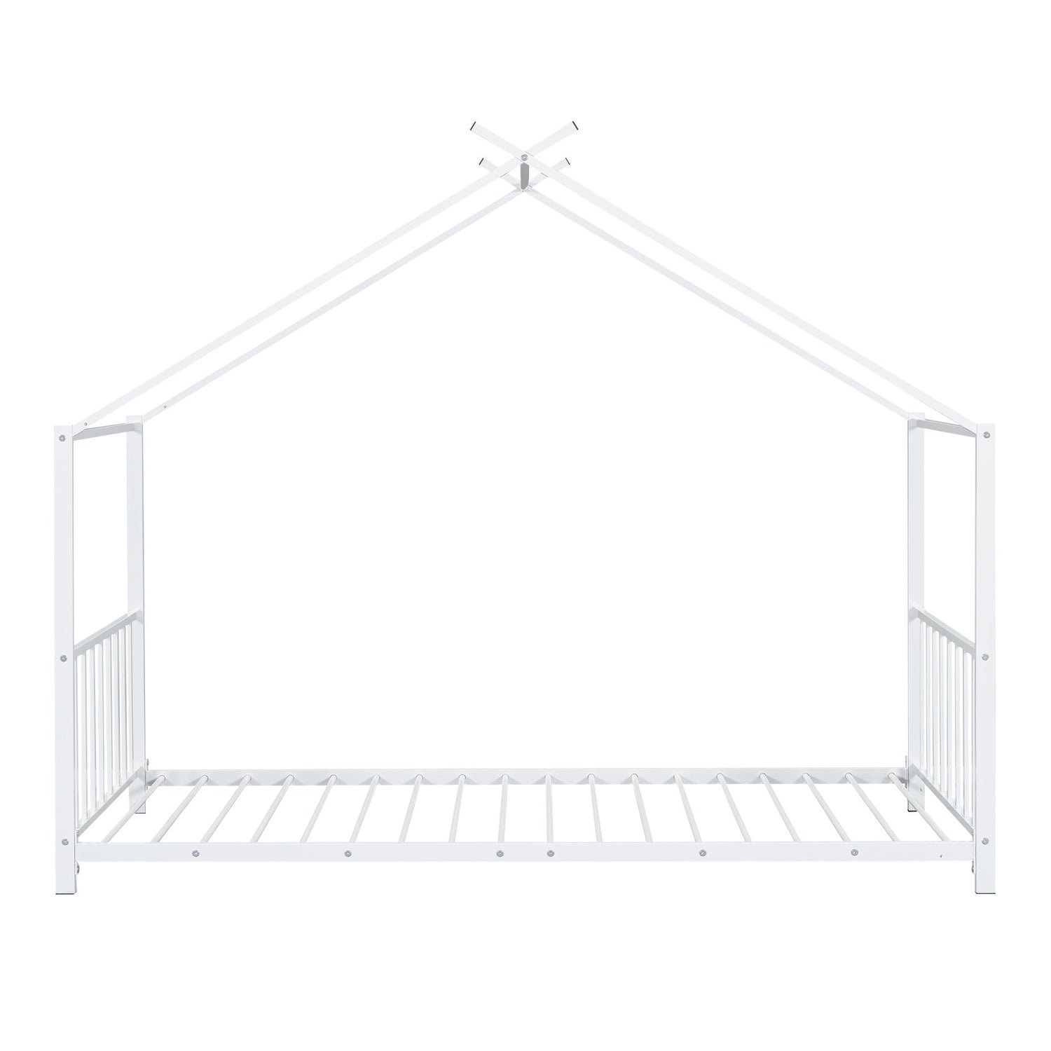 Twin Size Metal House Platform Bed - White