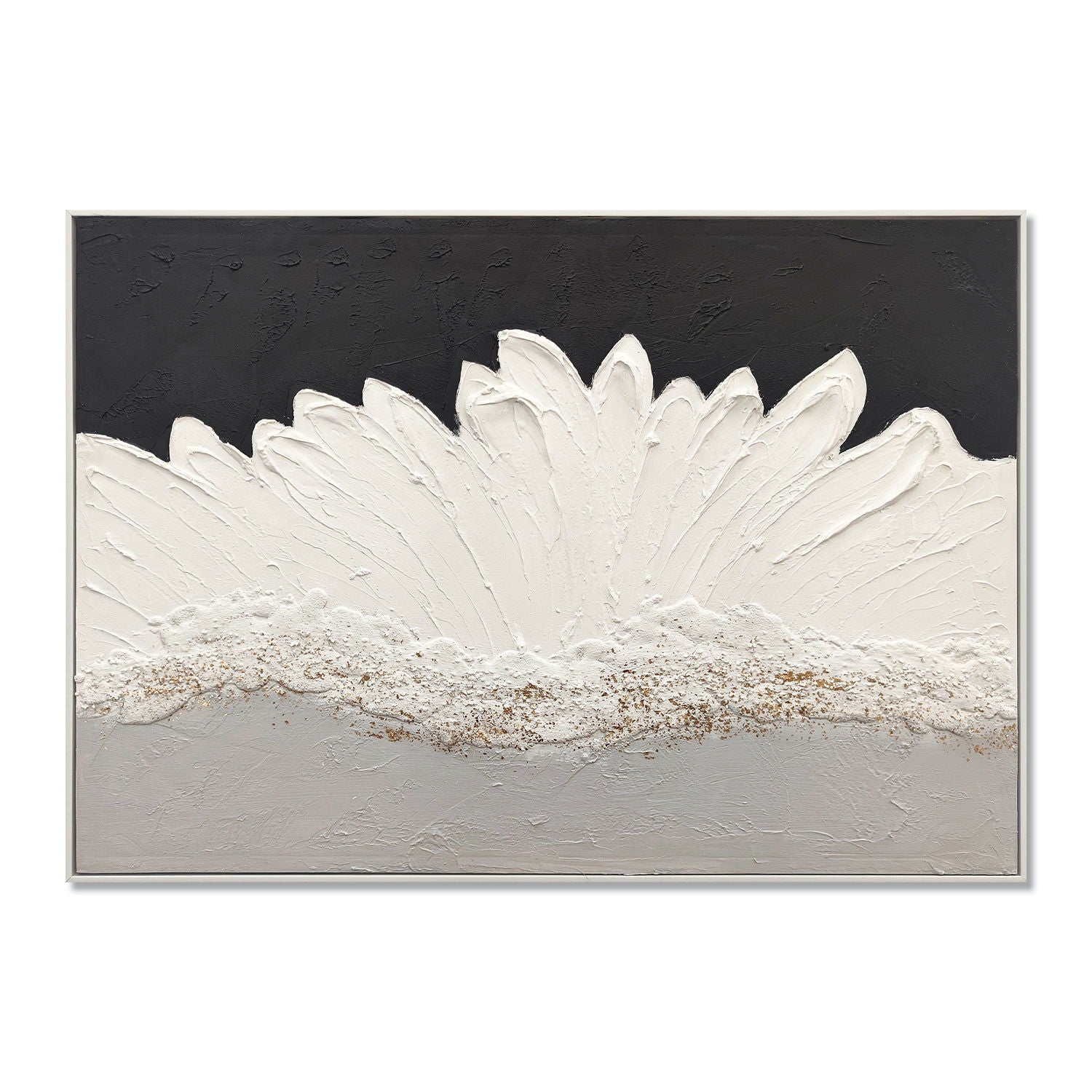 Framed Abstract Wall Art &amp; Thick Textured Canvas Painting With &amp; Accents, Decor For Living Room - Black White