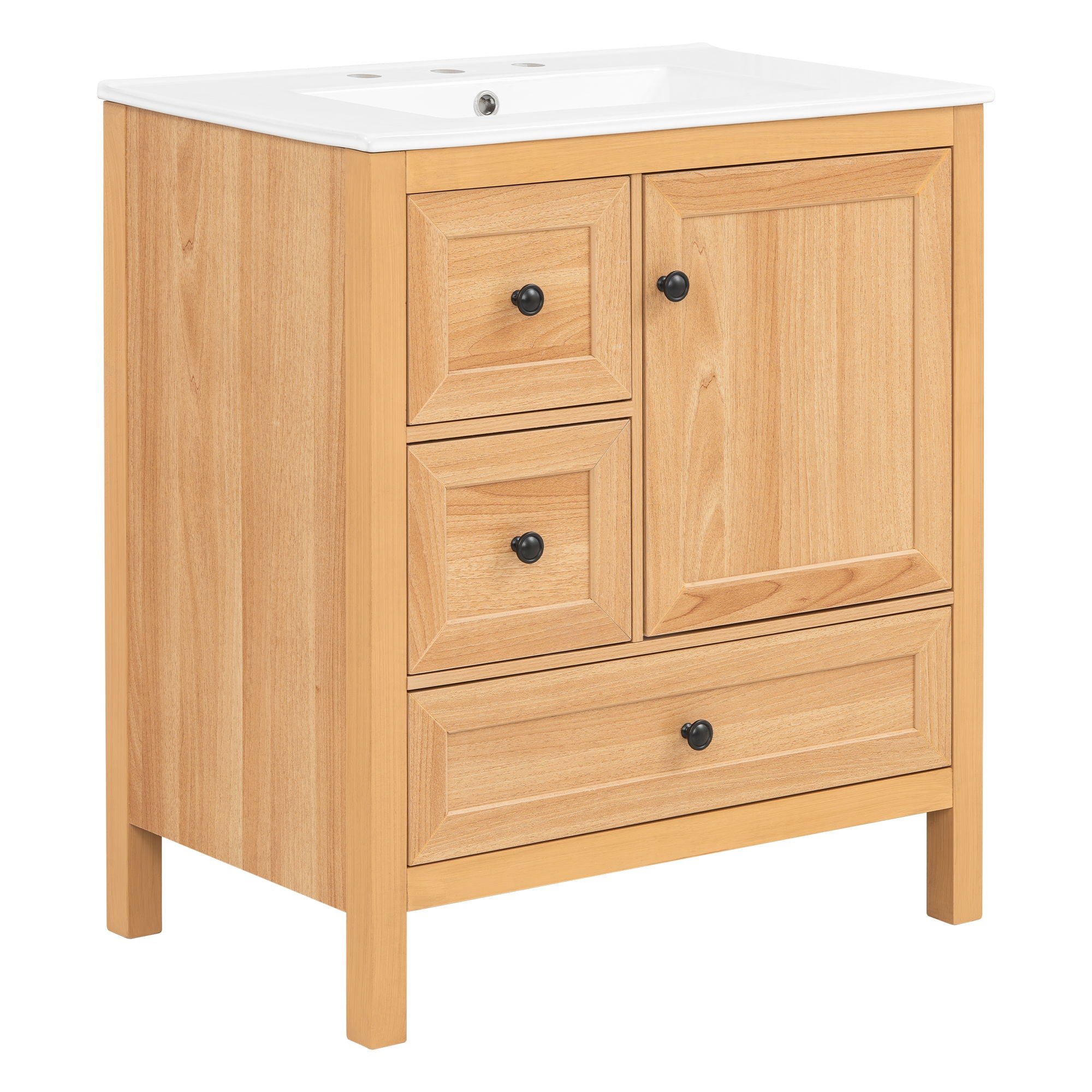 Modern Bathroom Vanity With Sink, Soft Close Drawers &amp; Door, Storage Rack