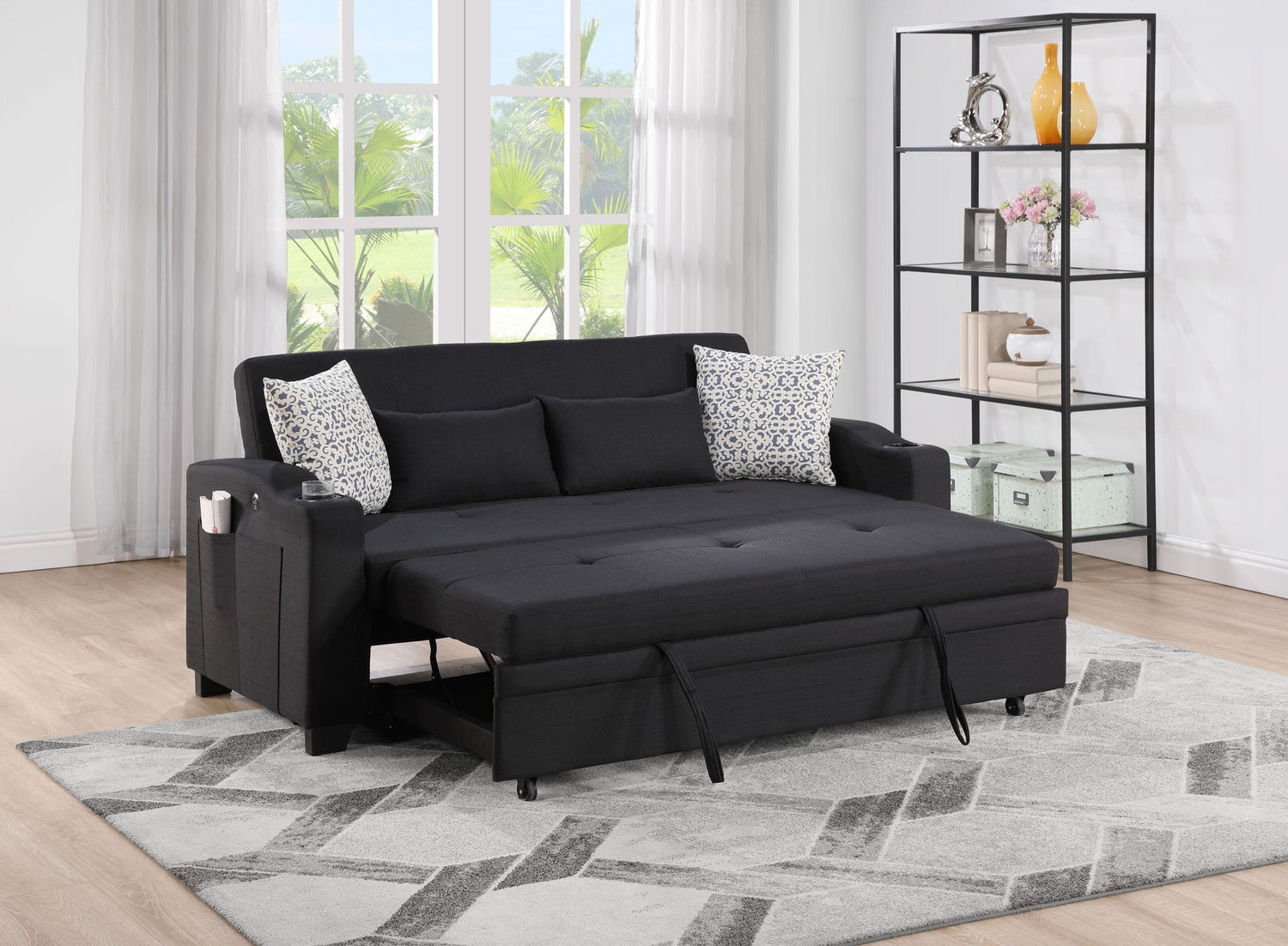 Bennett - 71&quot;W Fabric Convertible Sleeper Loveseat with USB Charger and Cupholders
