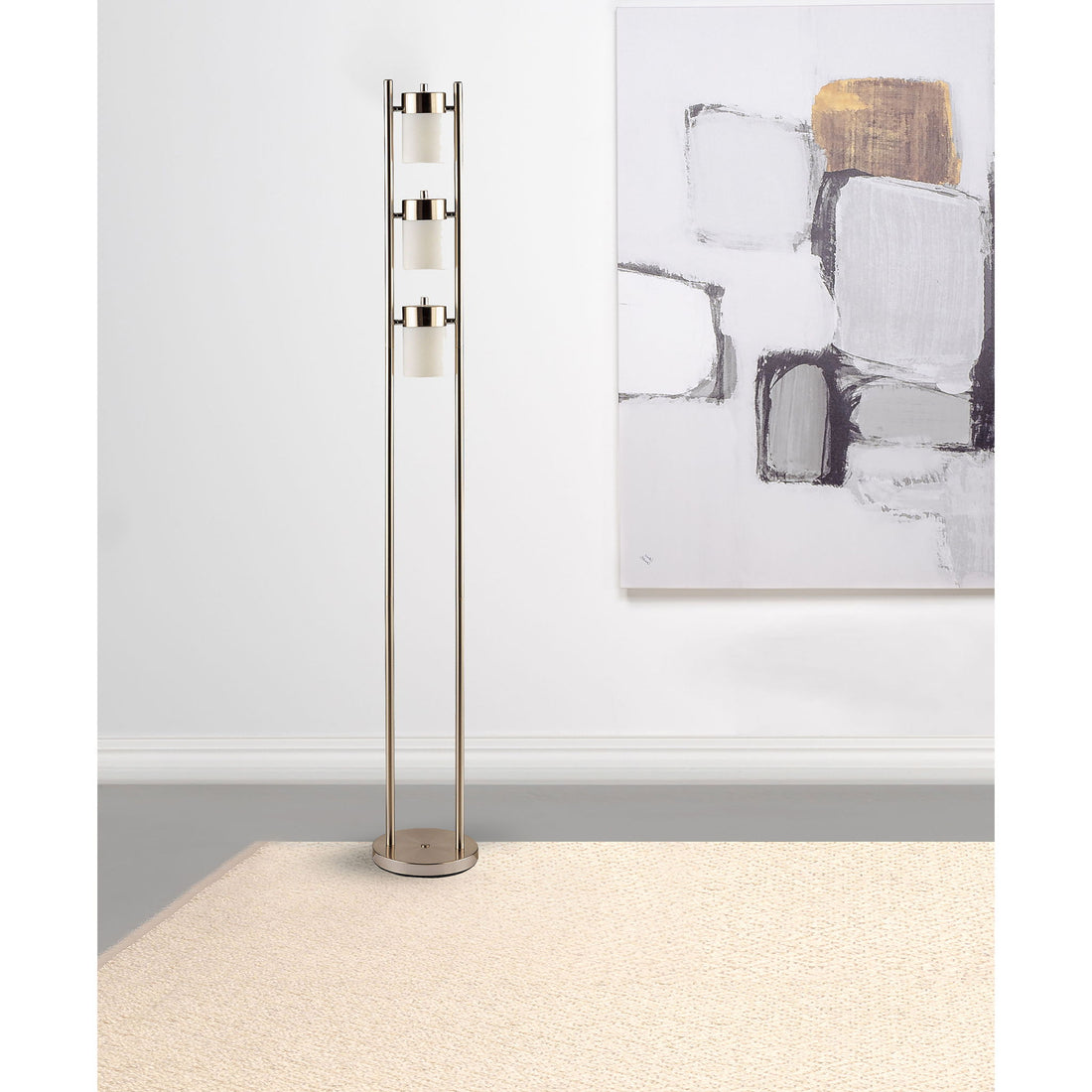 Paragon - 3 Swivel Lights Floor Lamp With Frosted Glass Shades - Silver