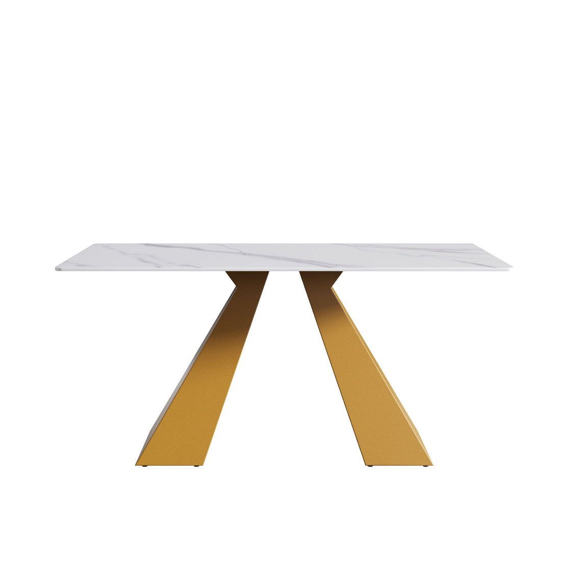 63&quot; Modern Artificial Stone Straight Edge Golden Metal Leg Dining Table - White / Gold