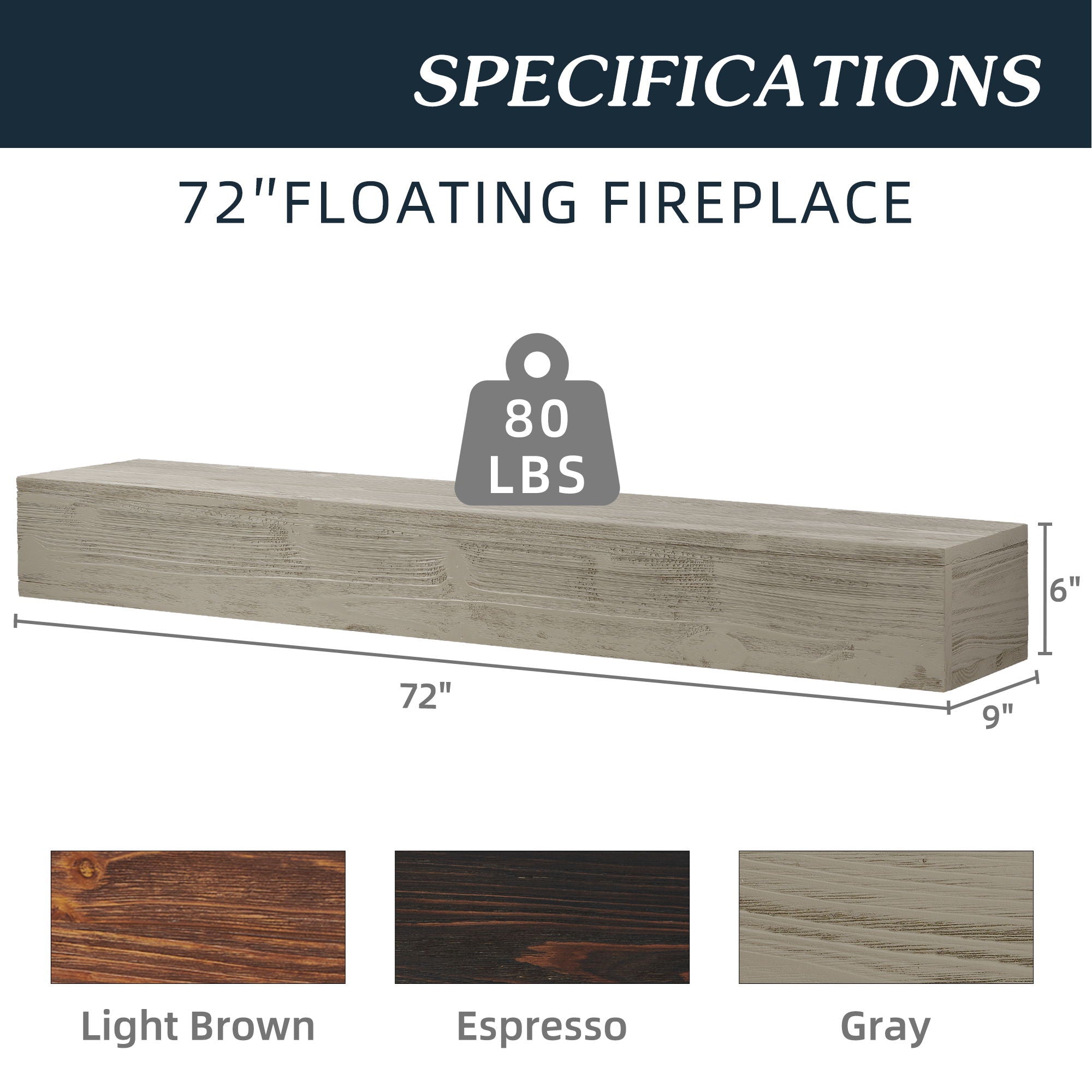 Rustic Wood Fireplace Mantel, Wall-Mounted &amp; Floating Shelf For Home Decor
