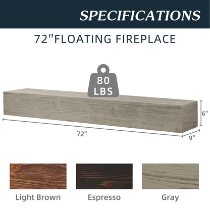Rustic Wood Fireplace Mantel, Wall-Mounted &amp; Floating Shelf For Home Decor