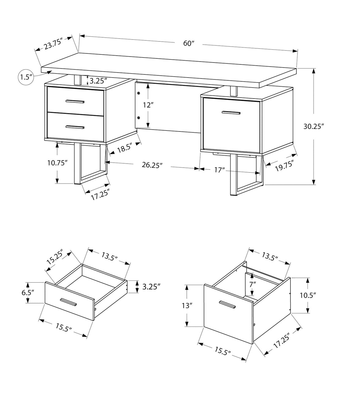 Computer Desk For Home Office, Laptop, Left, Right Set - Up, Storage Drawers, Contemporary &amp; Modern - Black