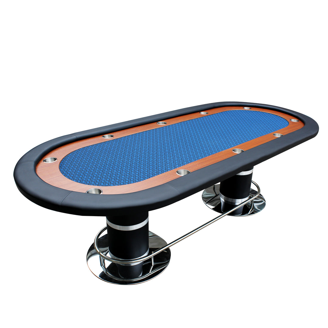 96&quot; 10 Poker Table for 10 Players Casino Games with Speed Cloth Felt Pedestal Base Cup Holders Blue