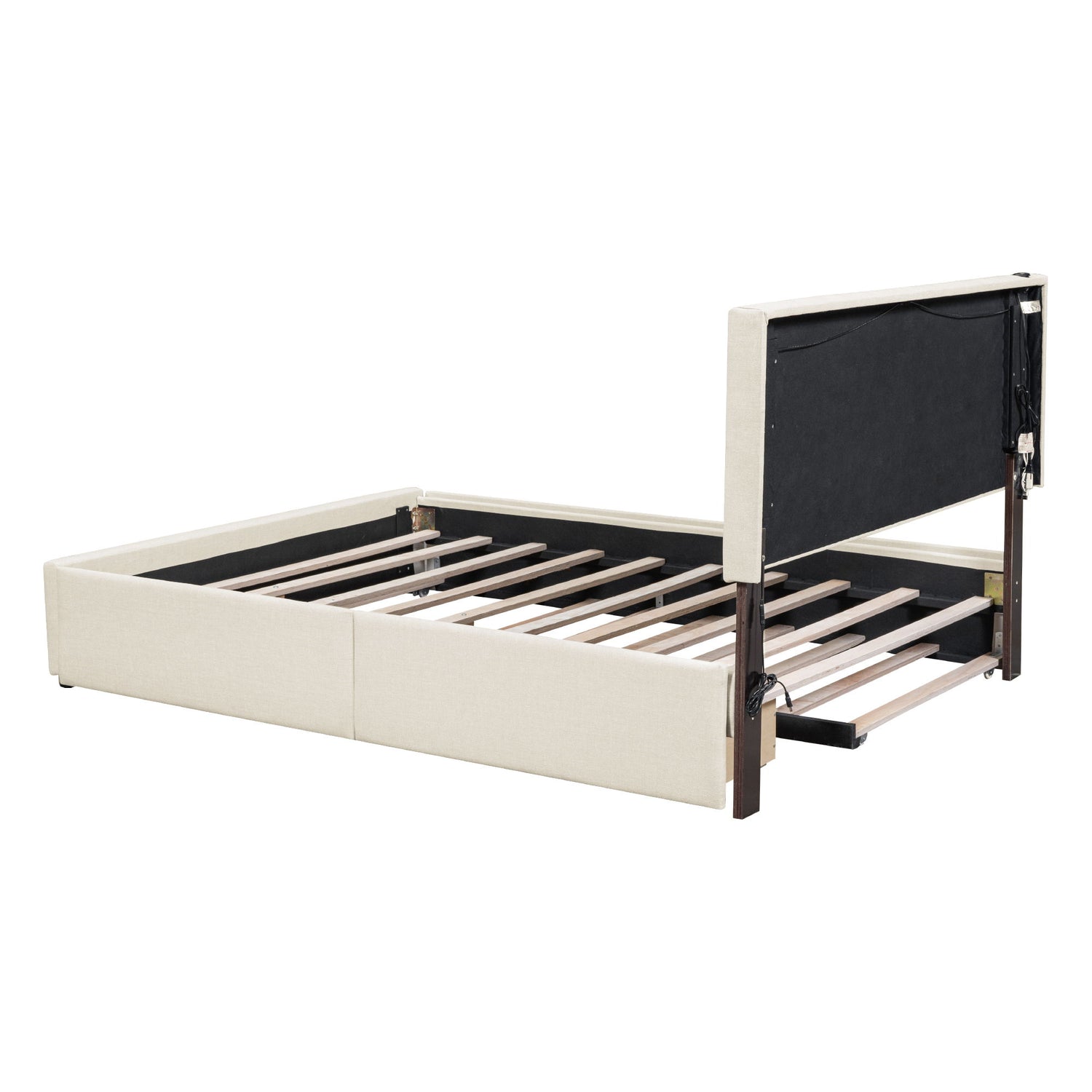 Upholstered Platform Bed With Trundle &amp; Drawers