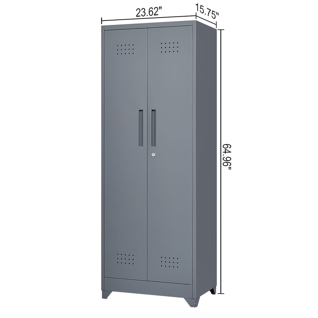 Heavy Duty Storage Cabinet With Locking Doors, Hanging Rod &amp; Shelves, Broom Closet - Gray