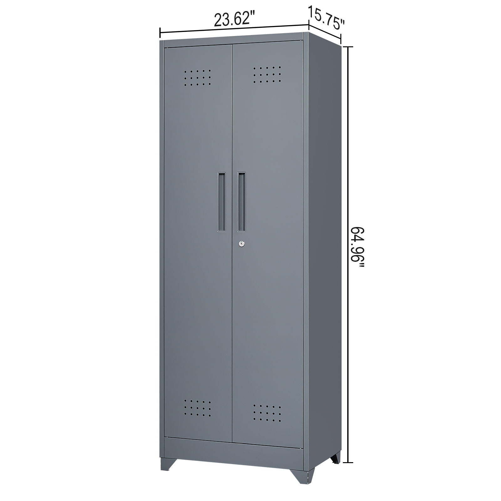 Heavy Duty Storage Cabinet With Locking Doors, Hanging Rod &amp; Shelves, Broom Closet - Gray