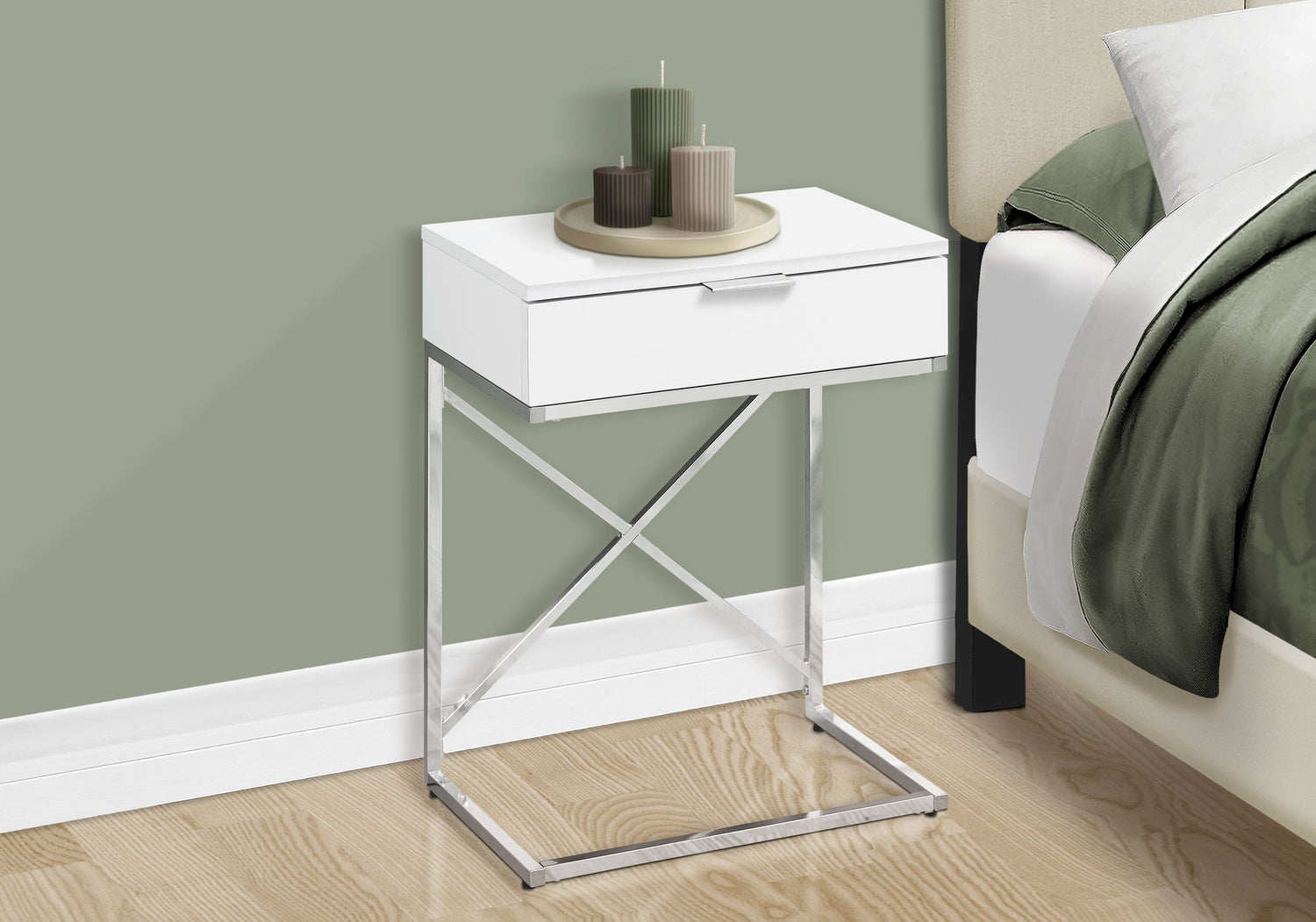Accent Side Table, Storage Drawer, Spacious Tabletop, Contemporary &amp; Modern
