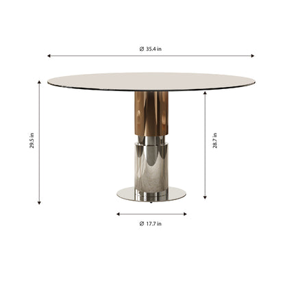 Round Glass Dining Table With Stainless Steel Legs And Chairs