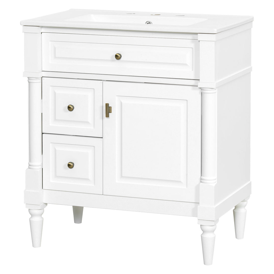 Modern Bathroom Vanity With Sink, Freestanding Cabinet With Flip Drawer &amp; Adjustable Shelf