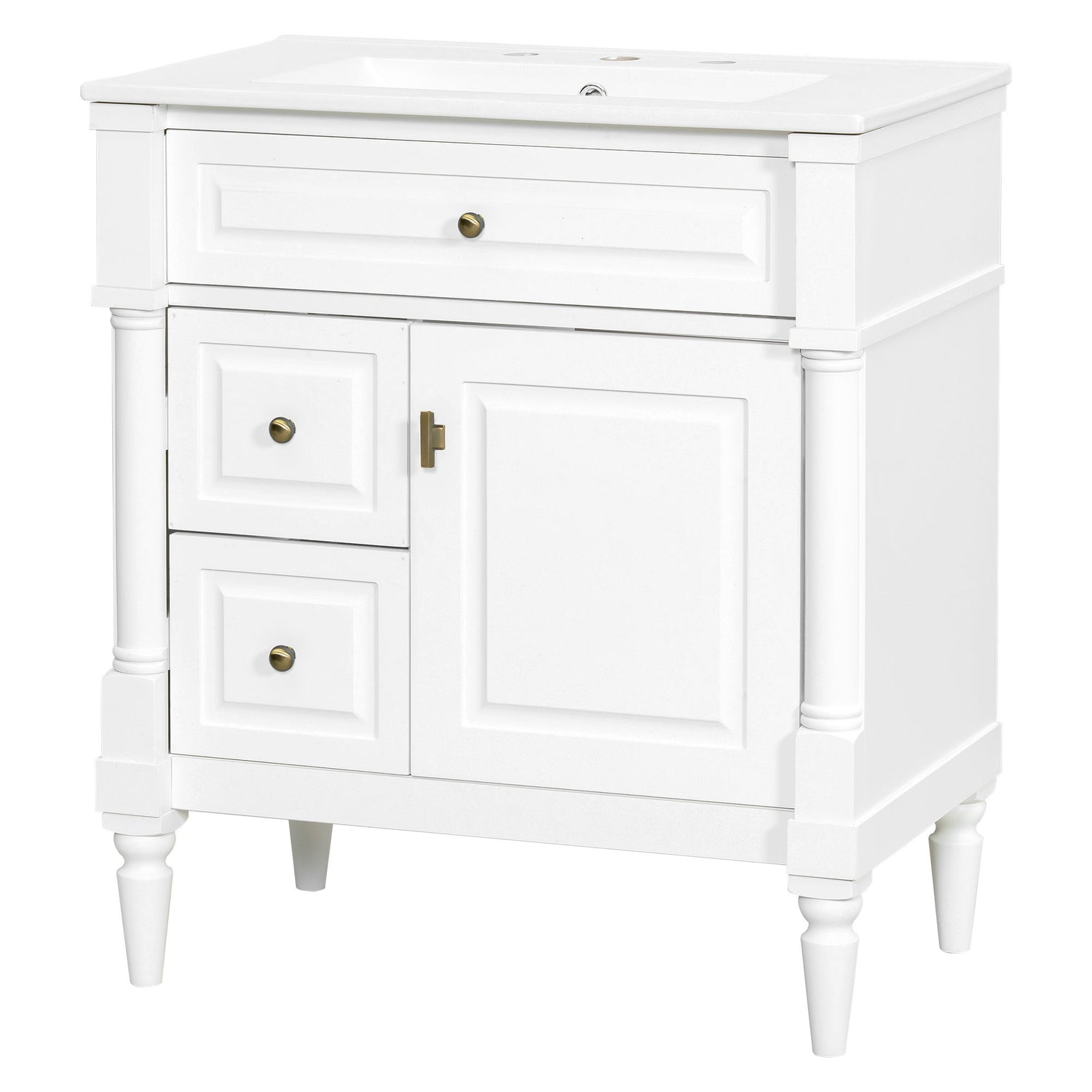Modern Bathroom Vanity With Sink, Freestanding Cabinet With Flip Drawer &amp; Adjustable Shelf