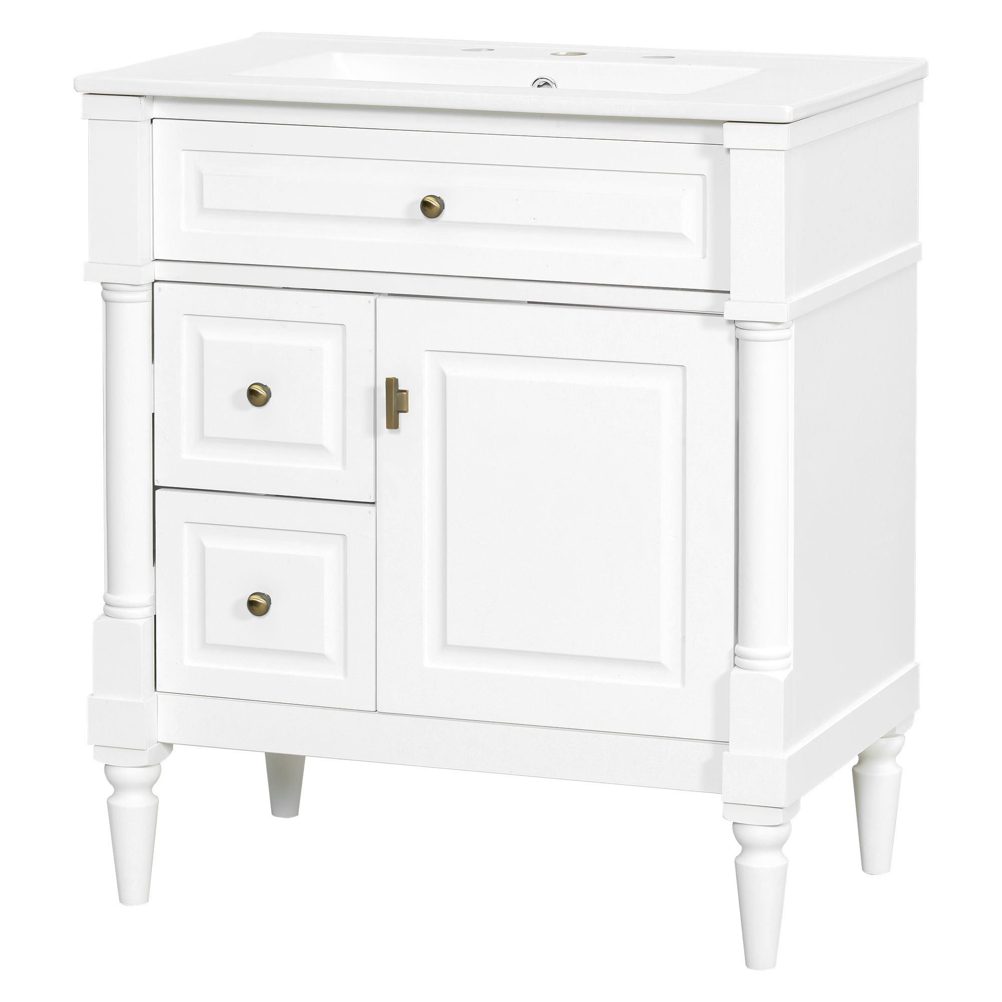 Modern Bathroom Vanity With Sink, Freestanding Cabinet With Flip Drawer &amp; Adjustable Shelf