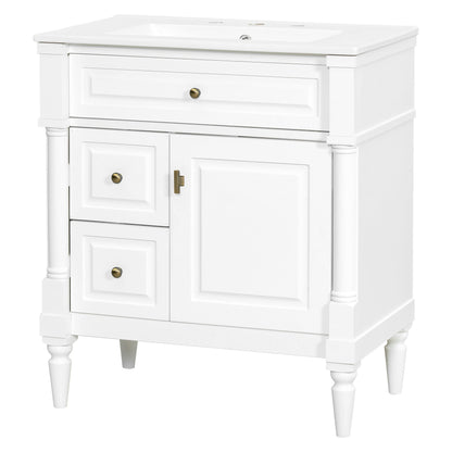 Modern Bathroom Vanity With Sink, Freestanding Cabinet With Flip Drawer &amp; Adjustable Shelf