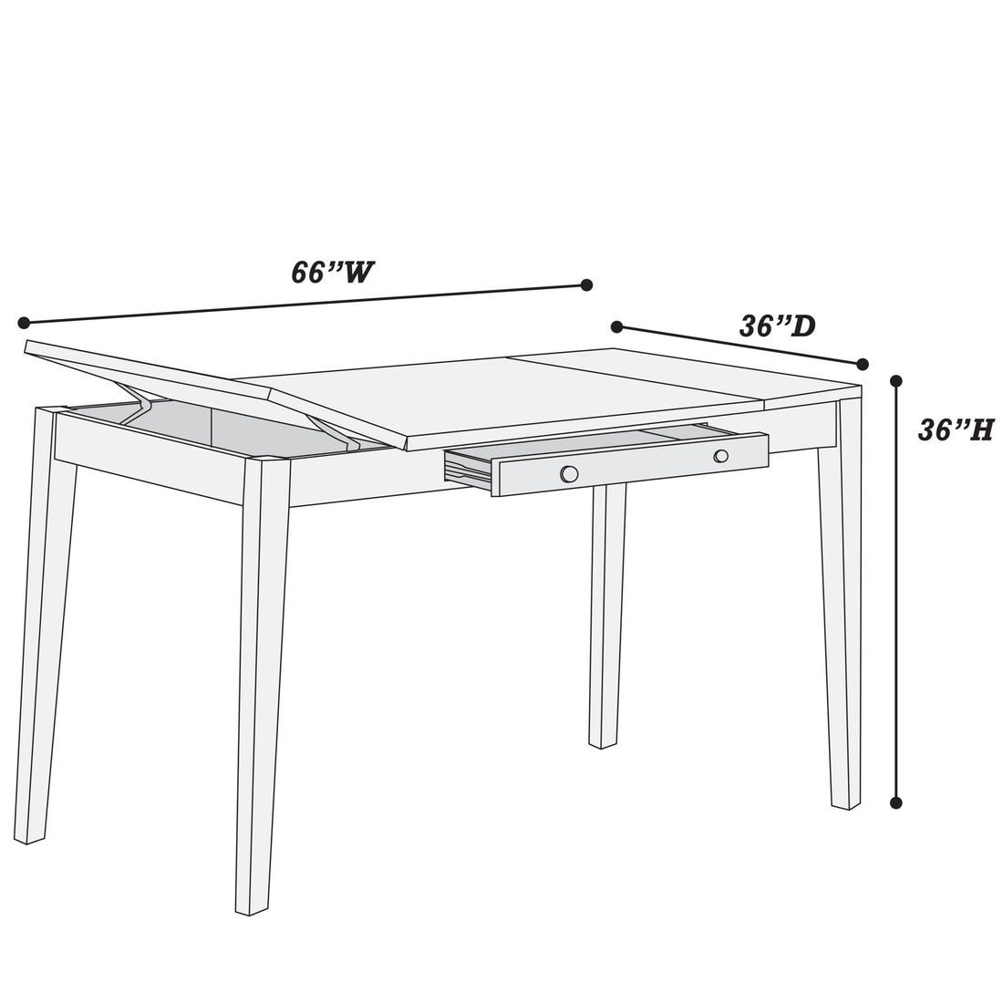 Counter Height Dining Table With Lift Top Storage And Front Drawer - Walnut