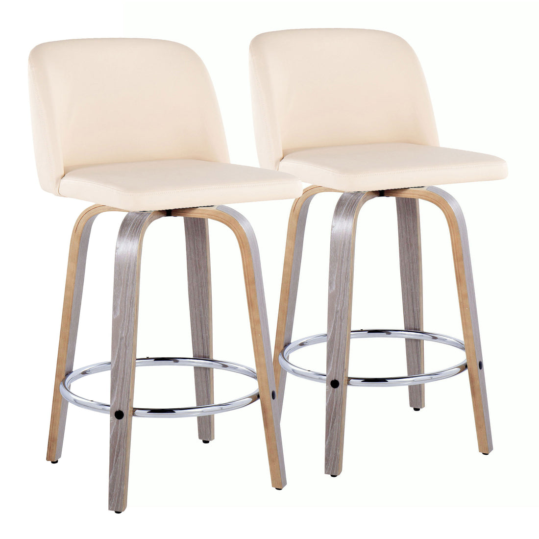 Toriano - Contemporary Fixed Height Counter Stool With Swivel &amp; Round Footrest Modern Design (Set of 2)
