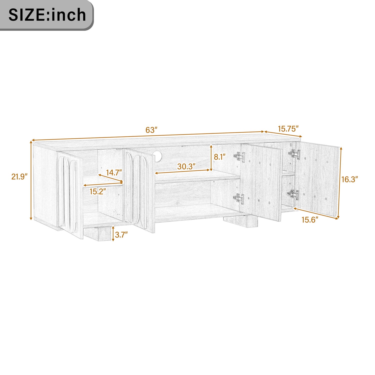 Farmhouse TV Stand, Storage Media Console With Adjustable Shelves &amp; 3 Cable Holes