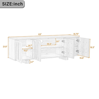 Farmhouse TV Stand, Storage Media Console With Adjustable Shelves &amp; 3 Cable Holes