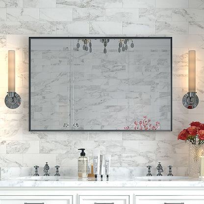 Rectangular Bathroom Mirror Square Angle Metal Frame Wall Mounted Hanging Plates Wall Mount Mirror For Bathroom (Horizontal &amp; Vertical)