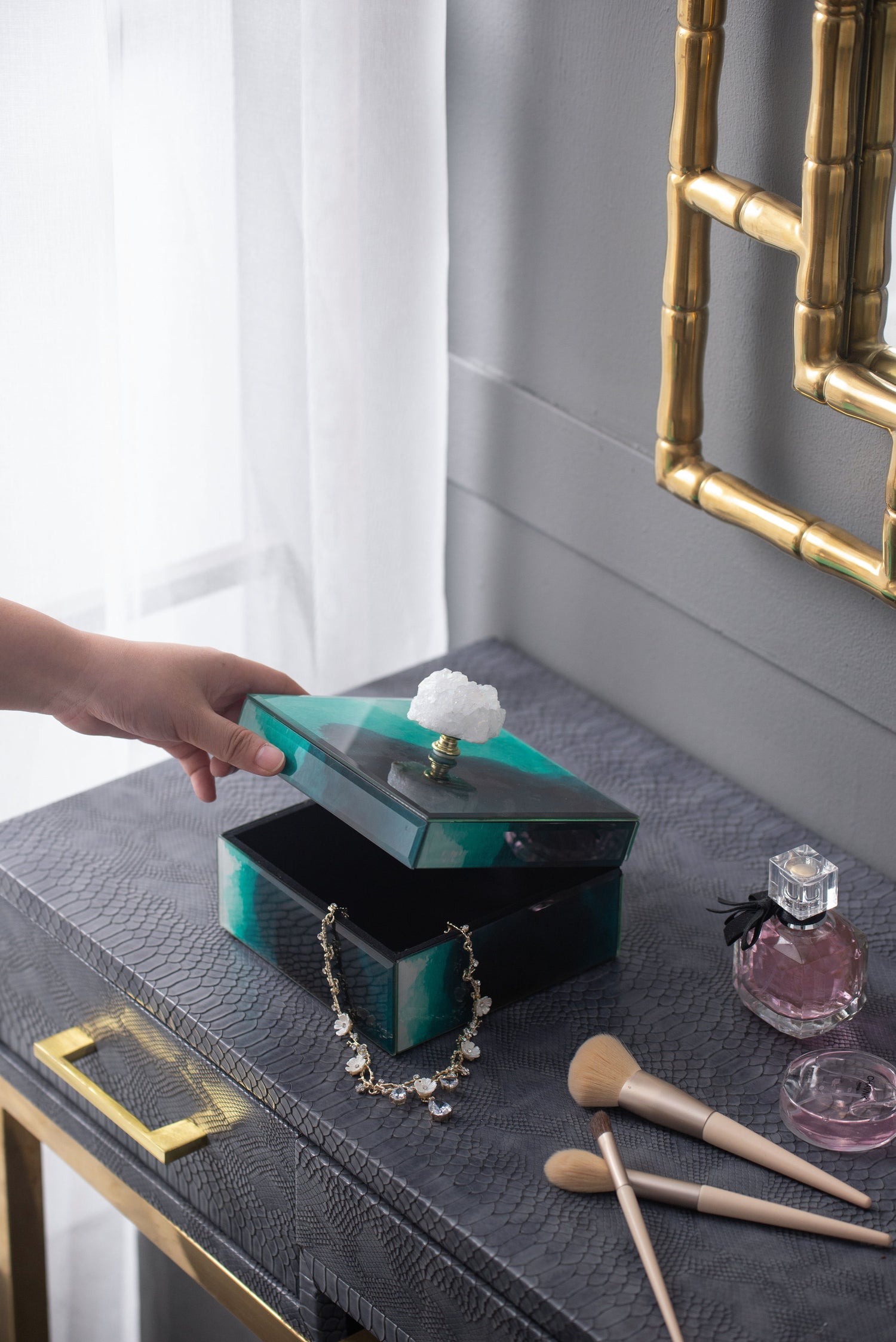 Bethany - Aqua Jewelry Box, Stackable Decorative Storage Boxes &amp; Lids