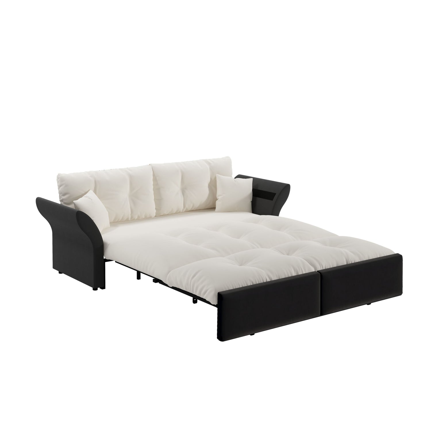 Queen Pull Out, 3 In 1 Convertible Sleeper Tufted Sofa &amp; 2 Soft Pillows