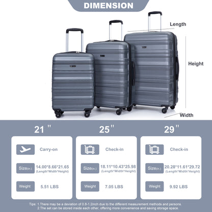 Expandable 3 Piece Luggage Sets Lightweight &amp; Durable Suitcase, Spinner Wheels, Tsa Lock