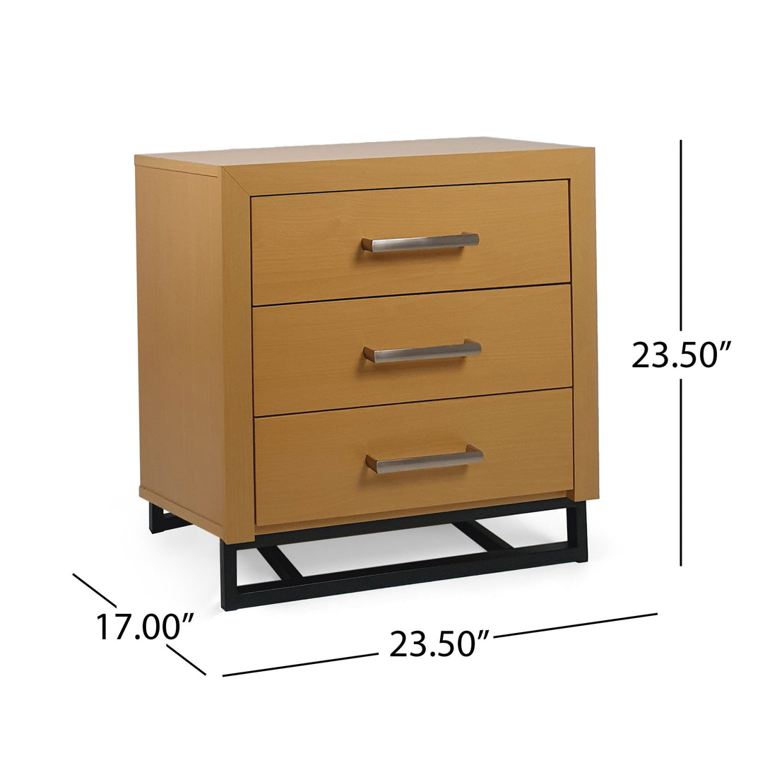 Glimmering Nightstand With 3 Drawers And Iron Base - Maple / Black