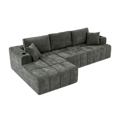 L - Shaped Sectional Sofa With Cup Holders &amp; Side Pockets