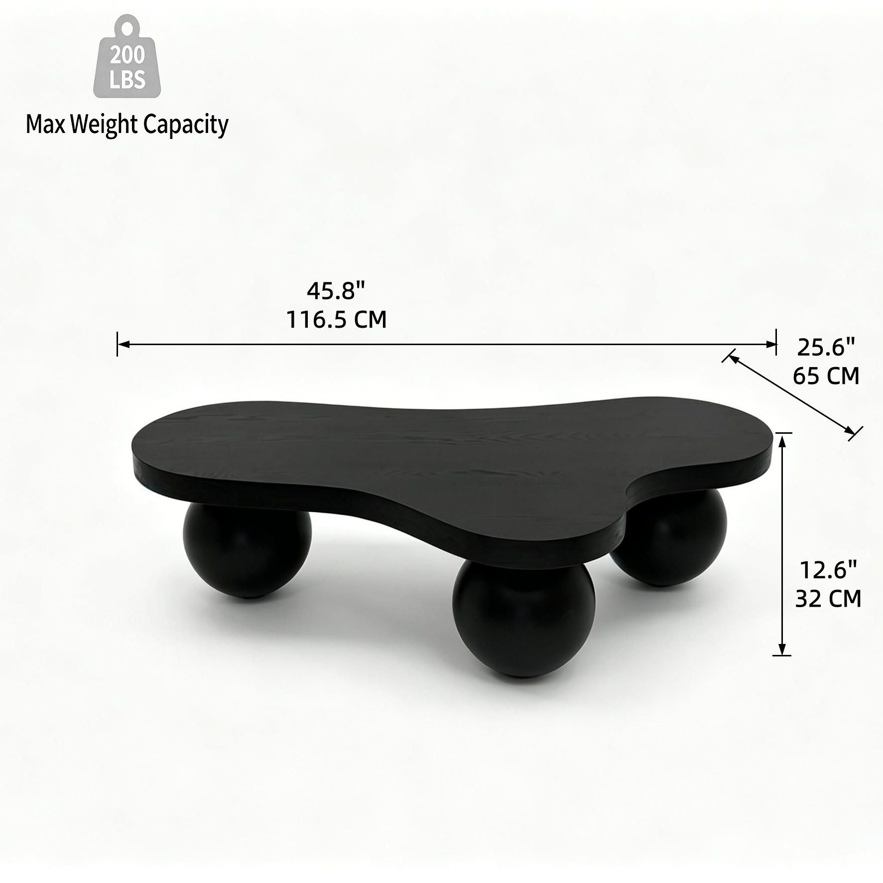Cloud Shaped Coffee Table &amp; 3 Ball Legs For Living Room - Black